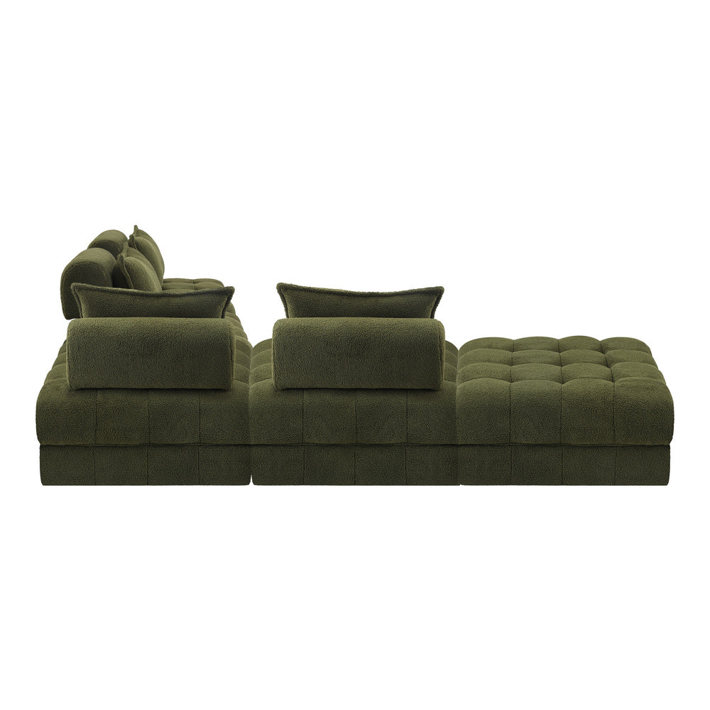 Oikiture 5 Seater Boucle Modular Sofa & Ottoman Set Green-Sofa-PEROZ Accessories