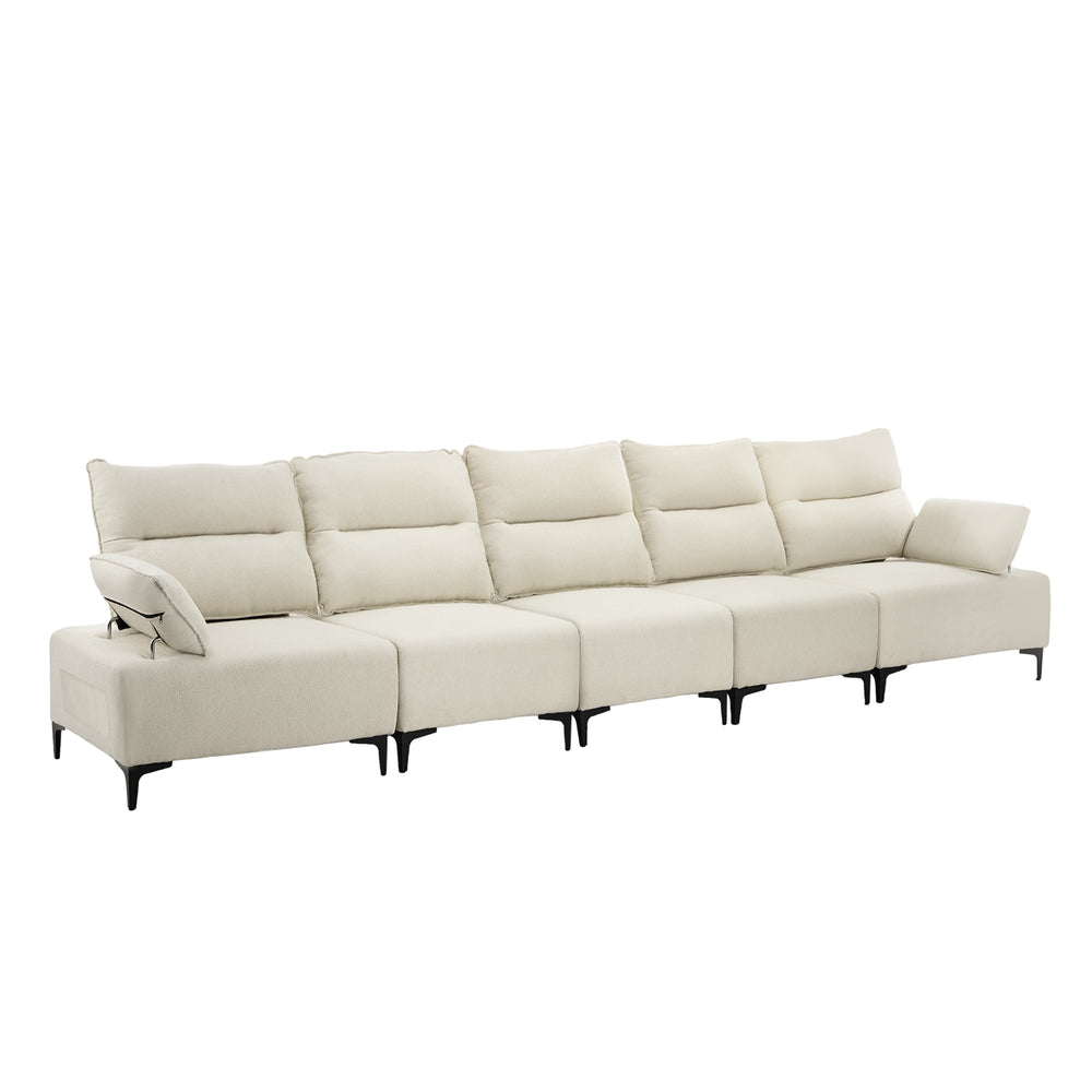 Oikiture 5 Seater Sofa Couch Chenille Adjustable Armrest Chair Beige-Sofa-PEROZ Accessories