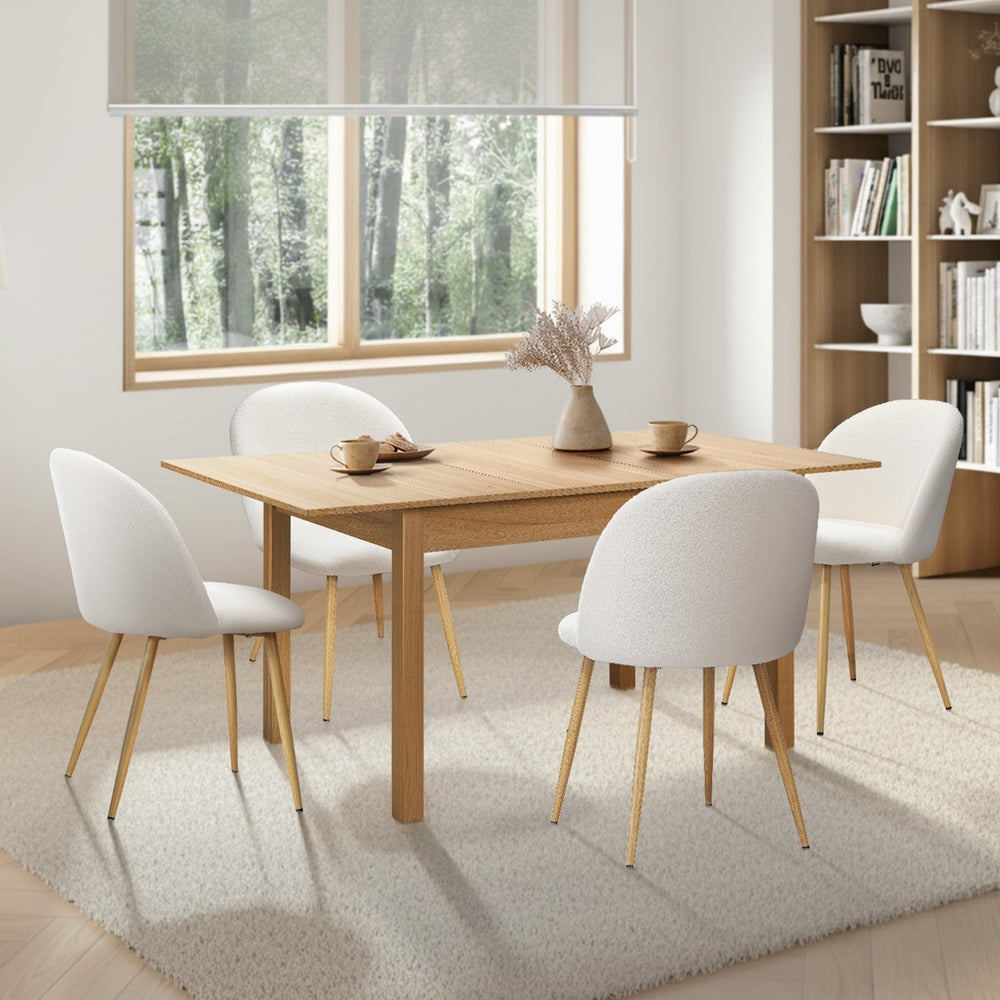 Oikiture 5pc Extendable Dining Table and Chairs Set Natural & White-Dining Table-PEROZ Accessories