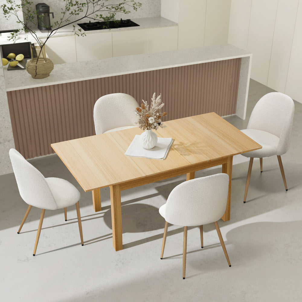 Oikiture 5pc Extendable Dining Table and Chairs Set Natural & White-Dining Table-PEROZ Accessories