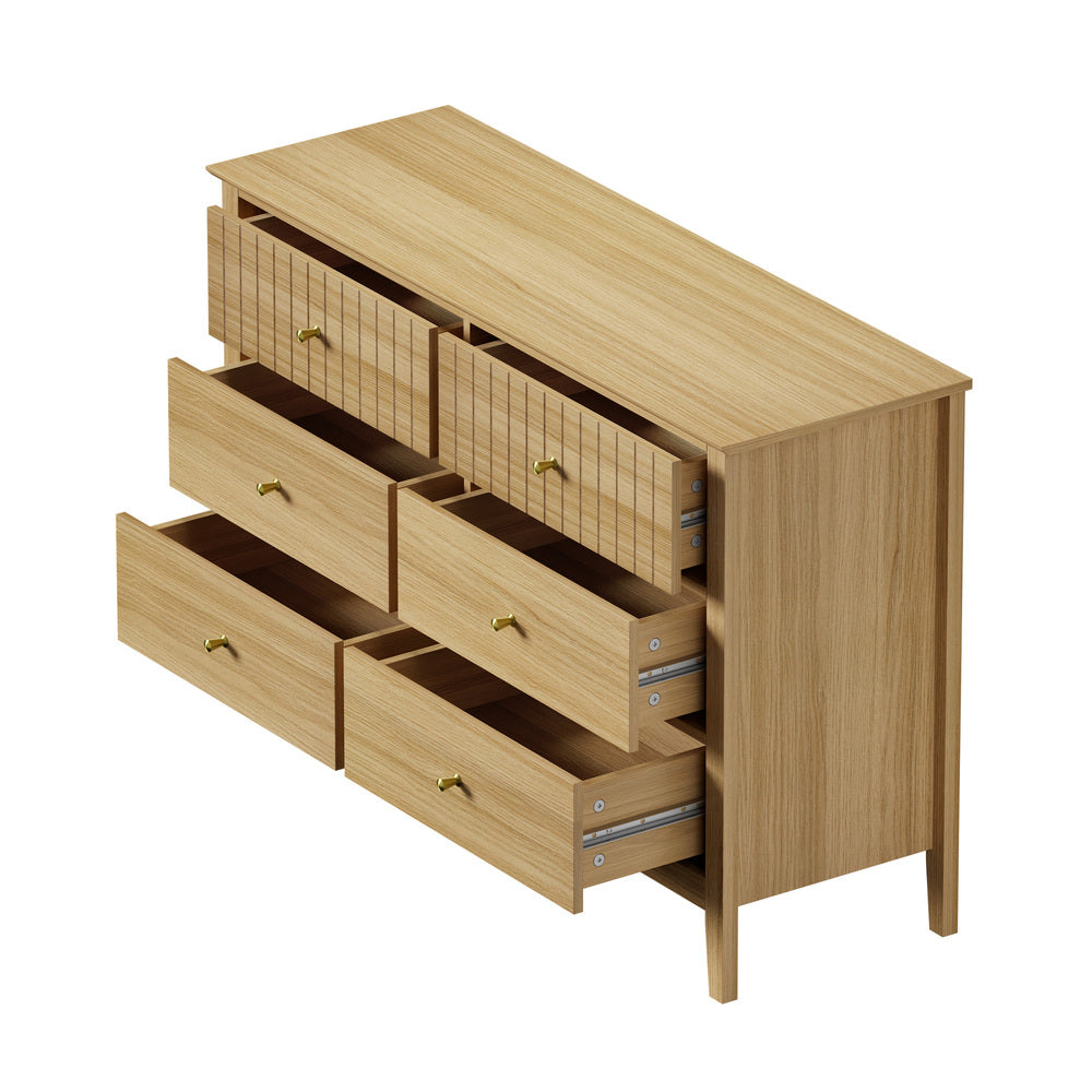 Oikiture 6 Chest of Drawers Dresser Tallboy Natural-Chest of Drawers-PEROZ Accessories