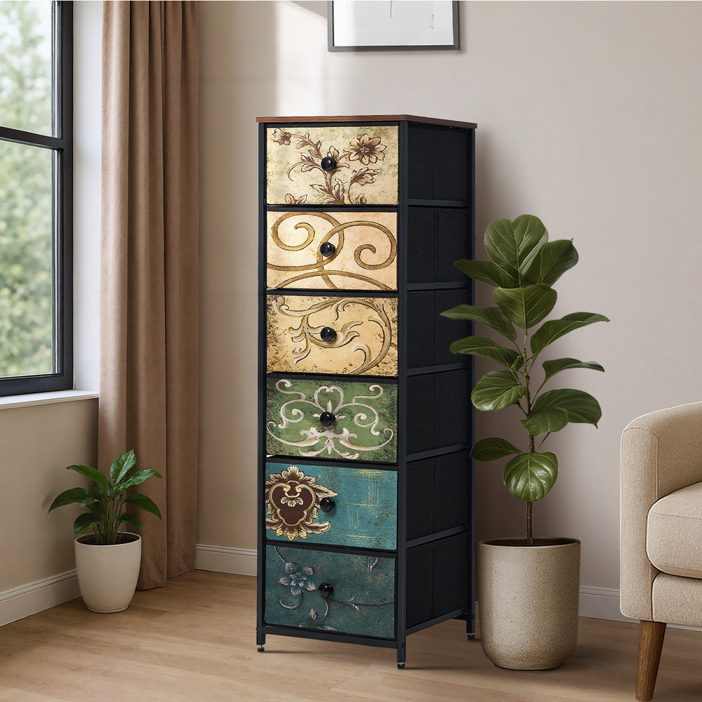 Oikiture 6 Chest of Drawers Fabric Tallboy Retro Vintage-Chest of Drawers-PEROZ Accessories