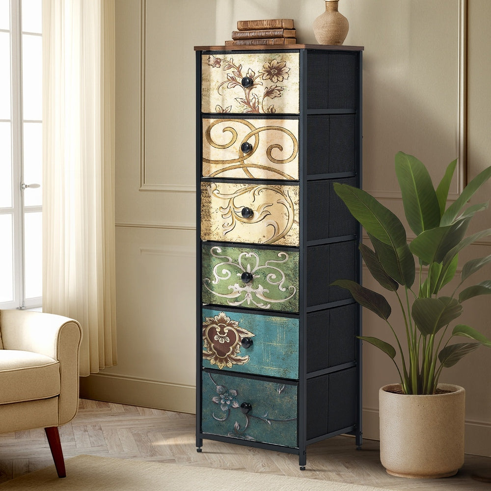 Oikiture 6 Chest of Drawers Fabric Tallboy Retro Vintage-Chest of Drawers-PEROZ Accessories