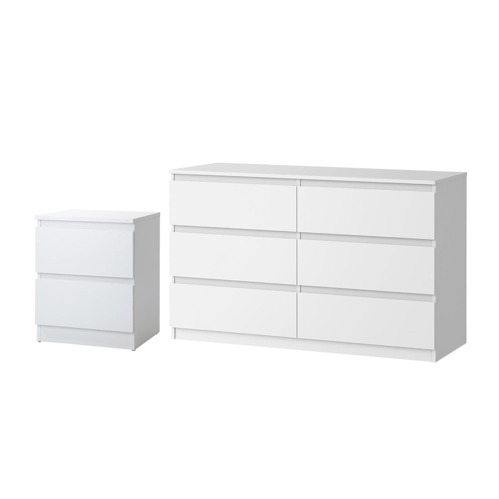 Oikiture 6 Chest of Drawers and Bedside Table Cabinet Bedroom Set White-Chest of Drawers-PEROZ Accessories