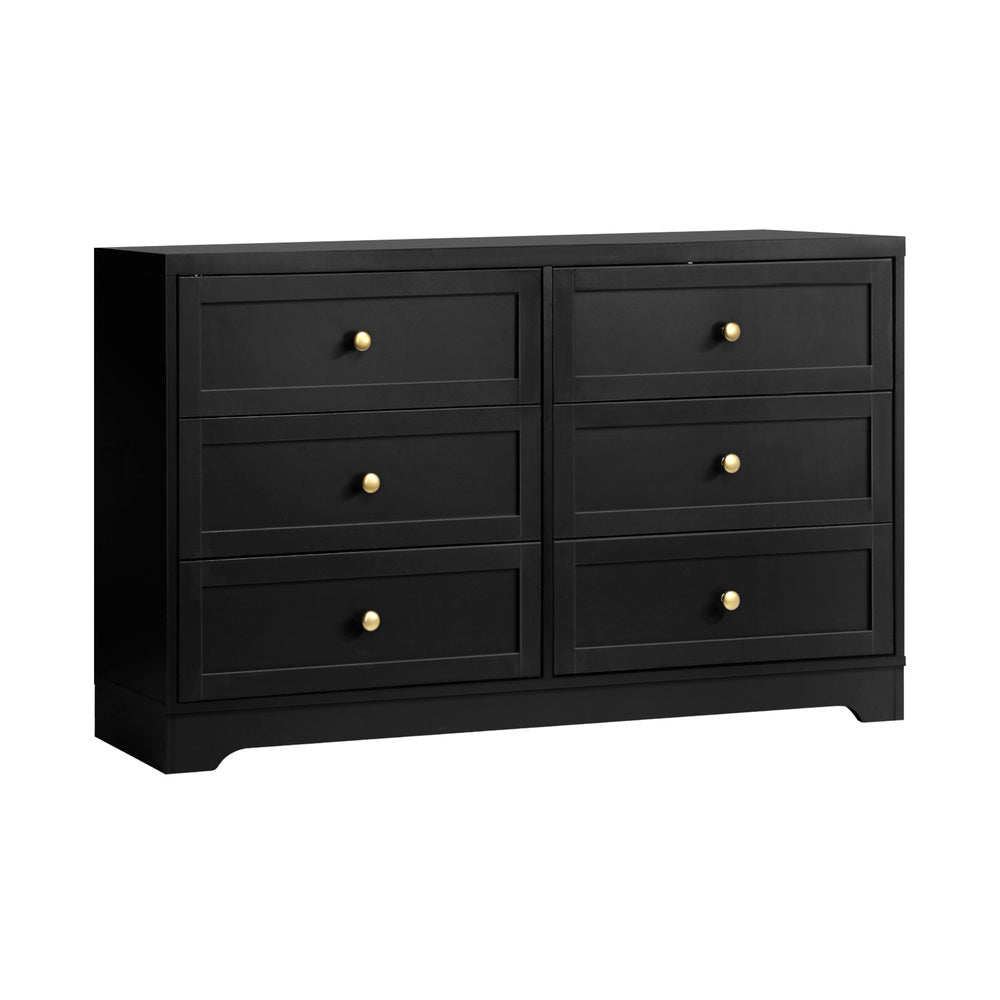 Oikiture 6 Chest of Drawers and Bedside Table Hamptons Furniture Set Black-Chest of Drawers-PEROZ Accessories