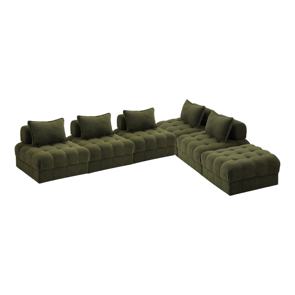 Oikiture 6 Seater Boucle Modular Sofa & Ottoman Set Green-Sofa-PEROZ Accessories