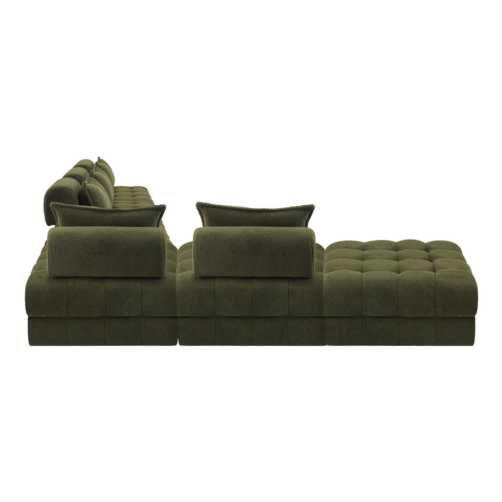 Oikiture 6 Seater Boucle Modular Sofa & Ottoman Set Green-Sofa-PEROZ Accessories
