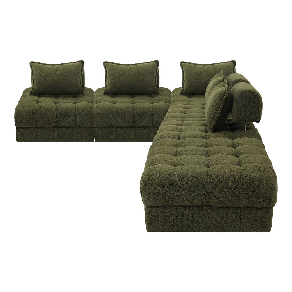 Oikiture 6 Seater Boucle Modular Sofa & Ottoman Set Green-Sofa-PEROZ Accessories