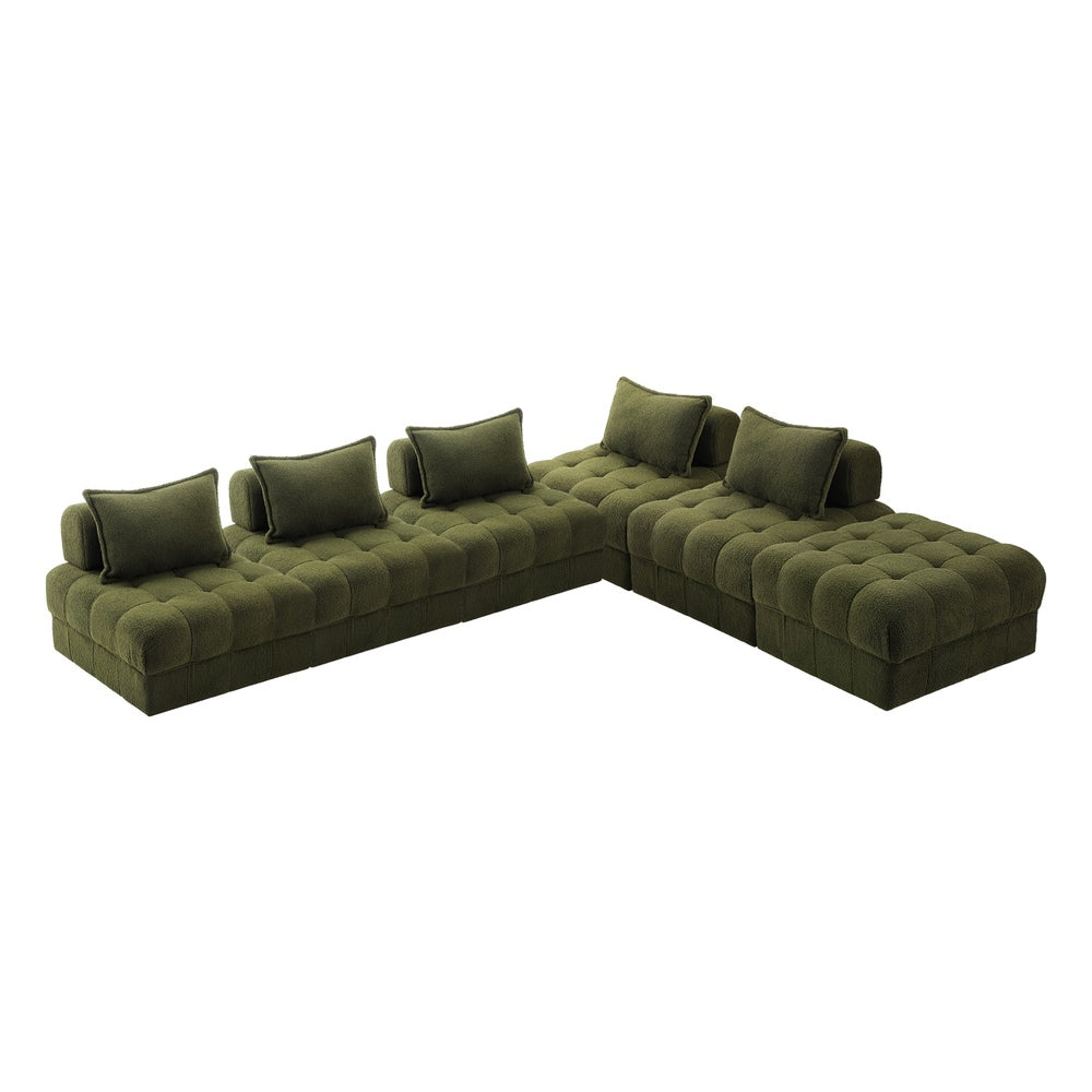 Oikiture 6 Seater Boucle Modular Sofa & Ottoman Set Green-Sofa-PEROZ Accessories