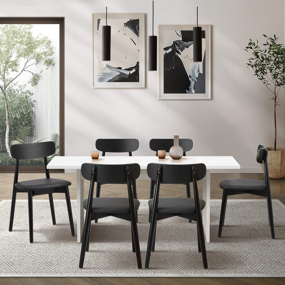 Oikiture 6-Seater Dining Table and Chairs Set Wooden Black-Dining Set-PEROZ Accessories