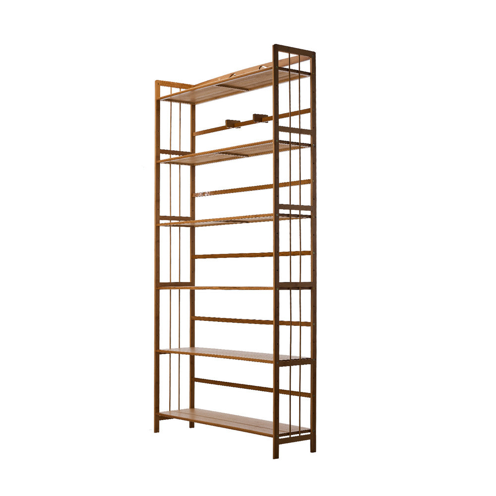 Oikiture 6-tier Bamboo Bookshelf Bookcase Adjustable Display Shelf-Bookshelf-PEROZ Accessories