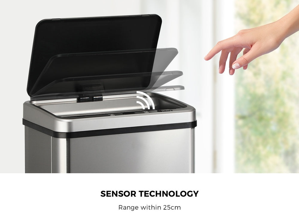 Oikiture 60L Motion Sensor Bin Automatic Silver-Sensor Bin-PEROZ Accessories