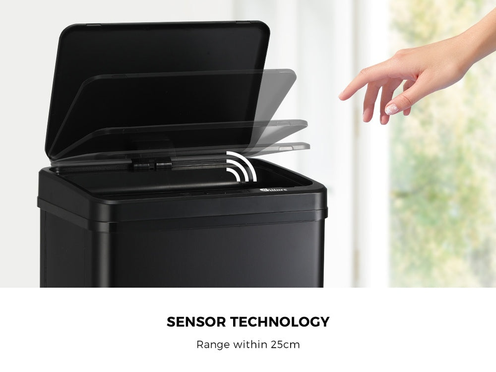 Oikiture 60L Motion Sensor Bin Stainless Steel Black-Sensor Bin-PEROZ Accessories