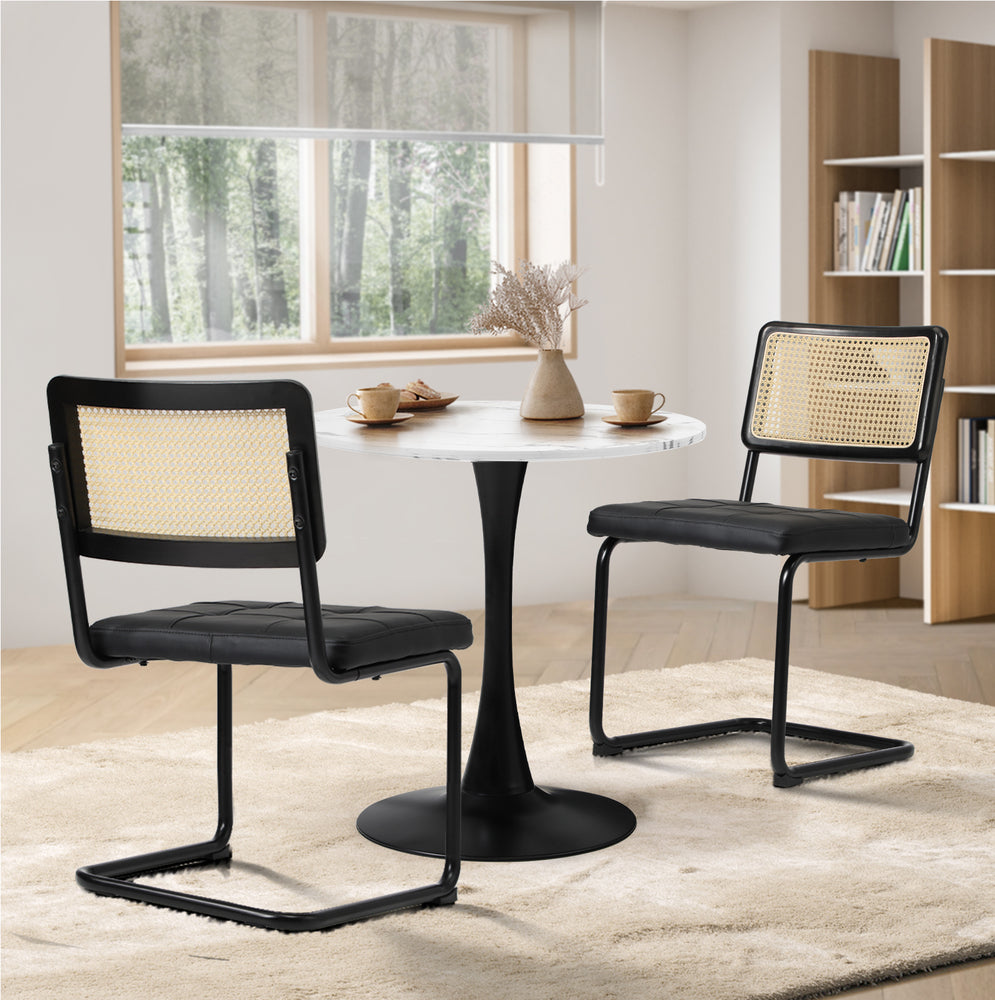 Oikiture 60cm Round Dining Table with 2PCS Dining Chairs PU Leather Black-Dining Sets-PEROZ Accessories