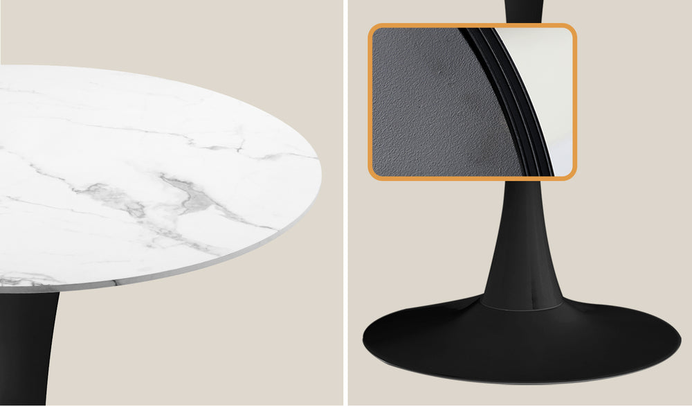 Oikiture 60cm Round Dining Table with 2PCS Dining Chairs PU Leather Black-Dining Sets-PEROZ Accessories