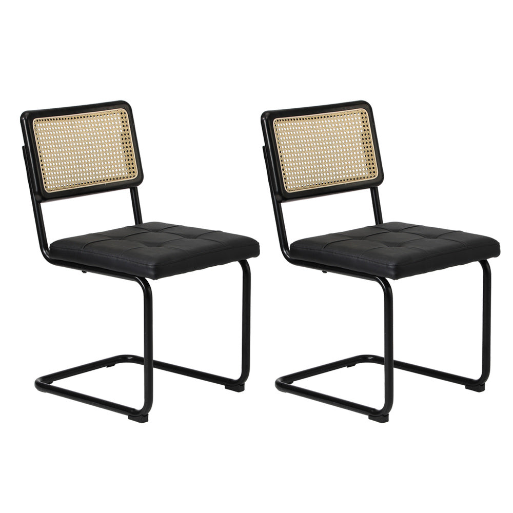 Oikiture 60cm Round Dining Table with 2PCS Dining Chairs PU Leather Black-Dining Sets-PEROZ Accessories