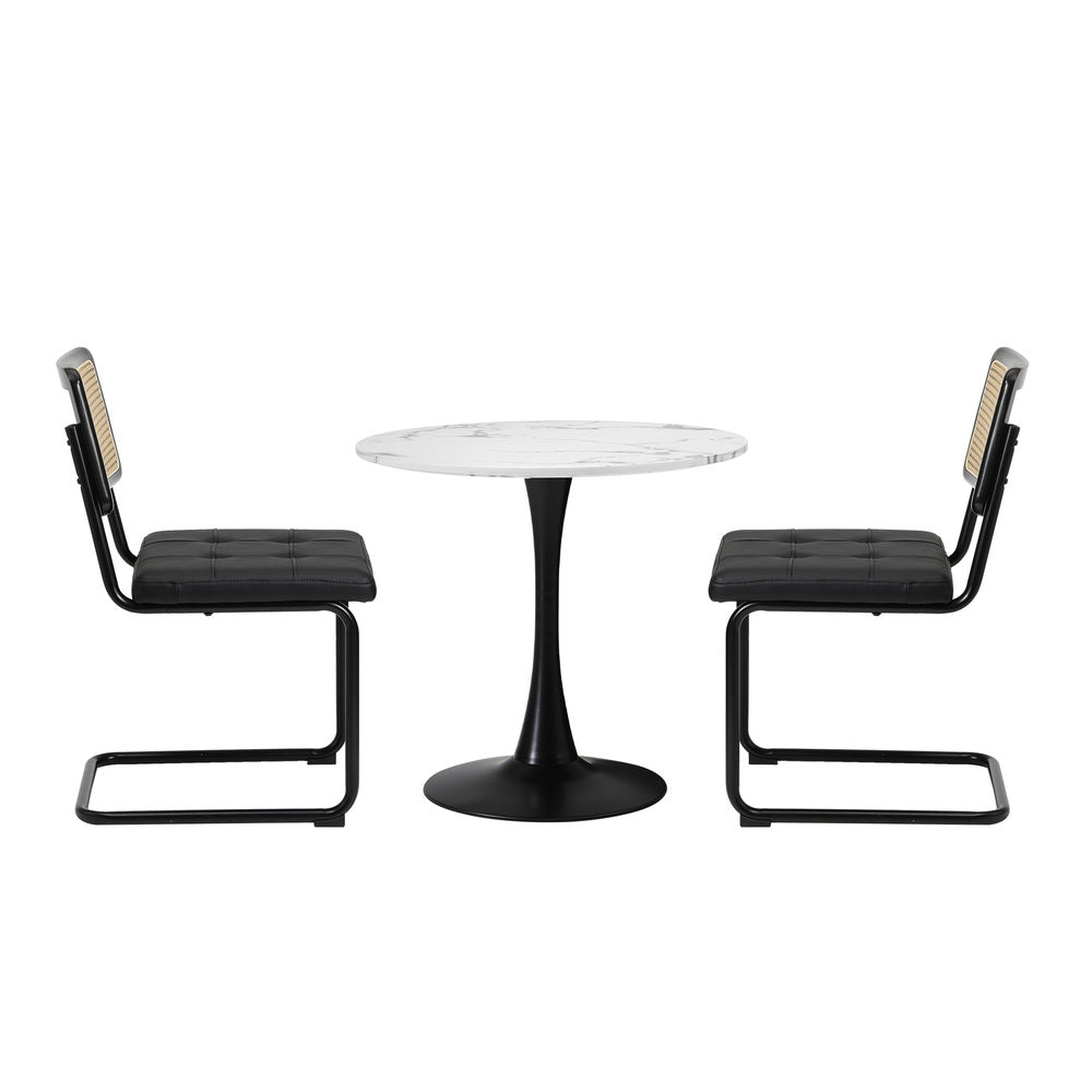 Oikiture 60cm Round Dining Table with 2PCS Dining Chairs PU Leather Black-Dining Sets-PEROZ Accessories