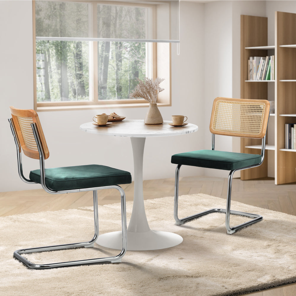Oikiture 60cm Round Dining Table with 2PCS Dining Chairs Velvet Green-Dining Sets-PEROZ Accessories