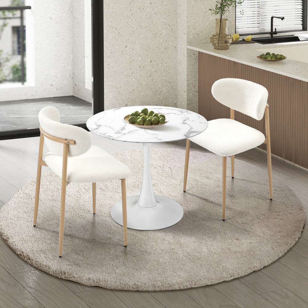Oikiture 60cm Round Dining Table with 2x Dining Chairs Boucle White-Dining Set-PEROZ Accessories