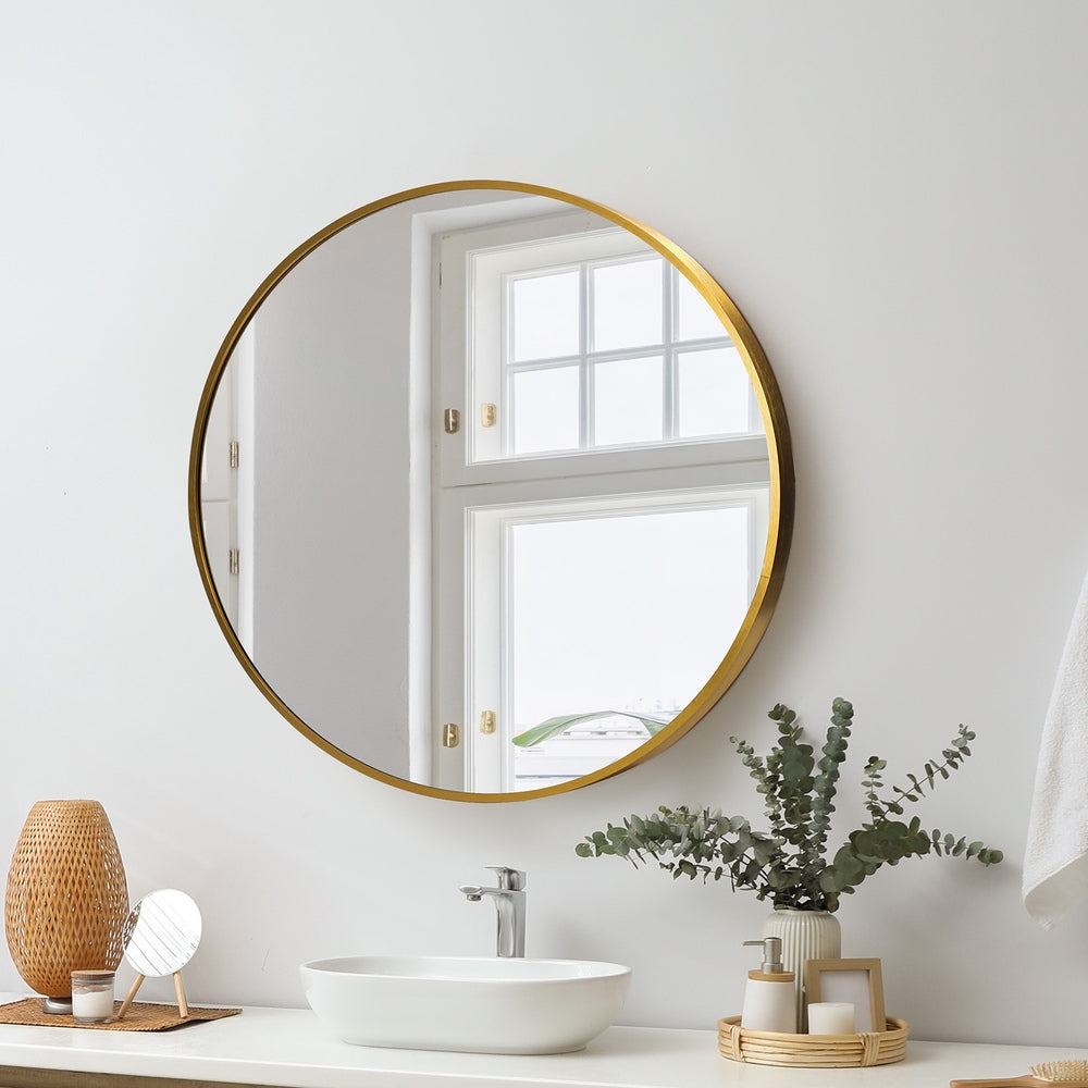 Oikiture 60cm Wall Mirror Round Gold-Wall Mirror-PEROZ Accessories