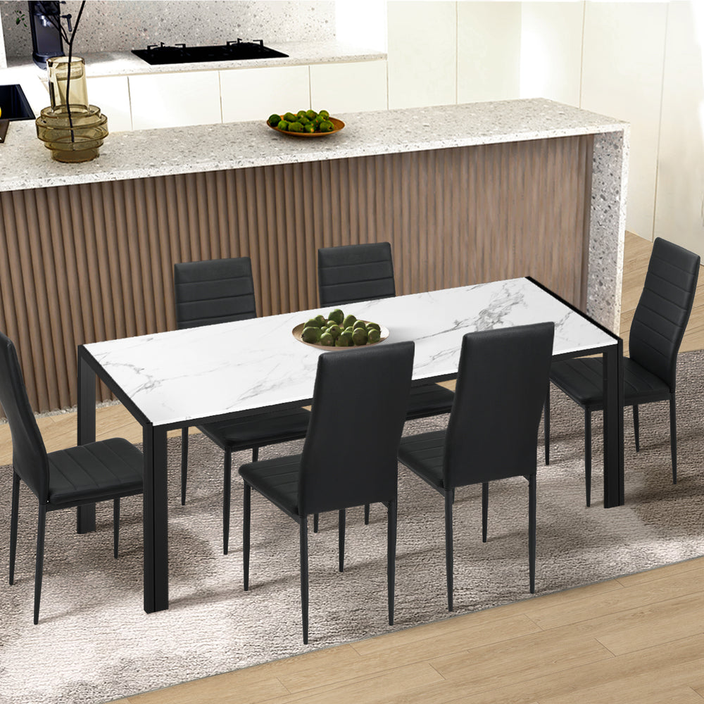 Oikiture 6PCS Dining Chairs High-Back Faux Leather Black-Dining Chair-PEROZ Accessories