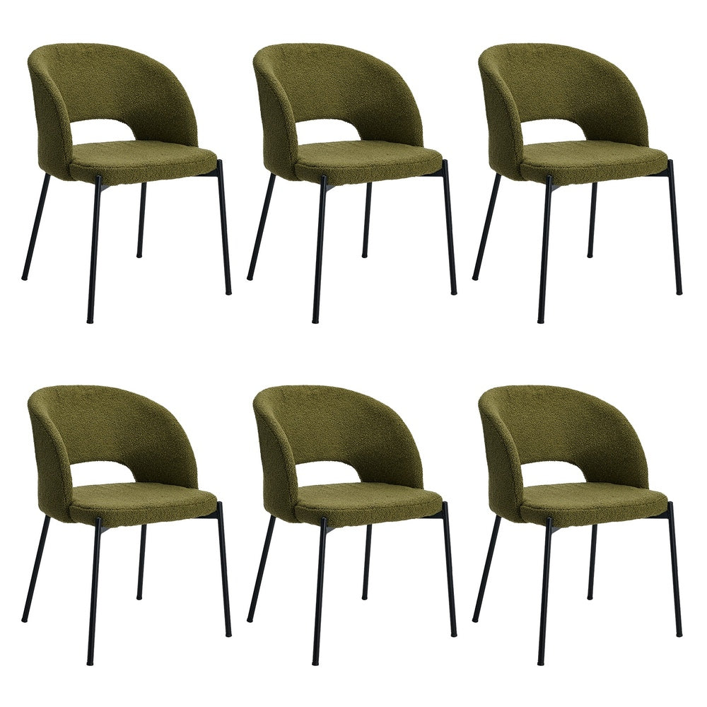 Oikiture 6x Armchair Dining Chair Sherpa Green&Black-Dining Chairs-PEROZ Accessories