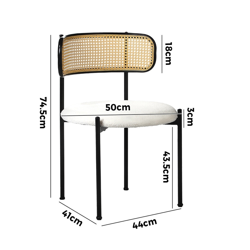 Oikiture 6x Dining Chair Round Boucle Rattan Backrest Black & White-Dining Chair-PEROZ Accessories
