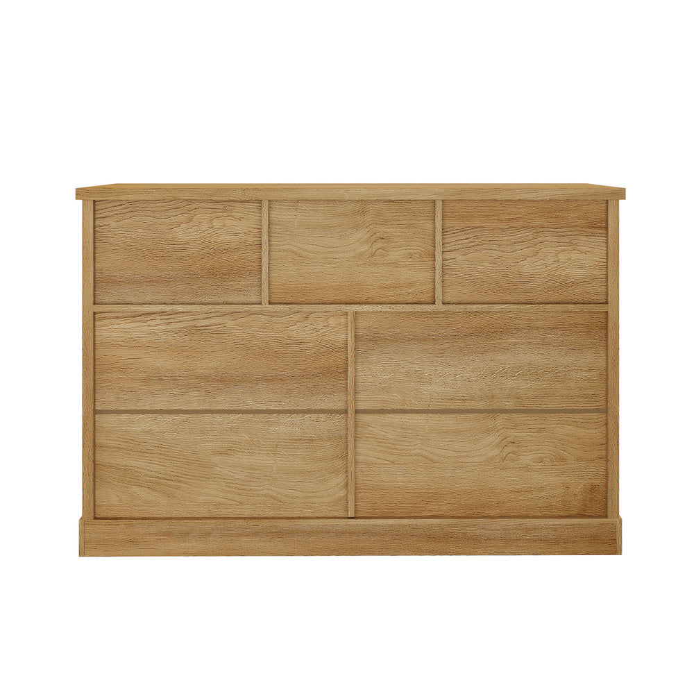 Oikiture 7 Chest of Drawers Bedside Dresser Tallboy Storage Natural-Chest of Drawers-PEROZ Accessories
