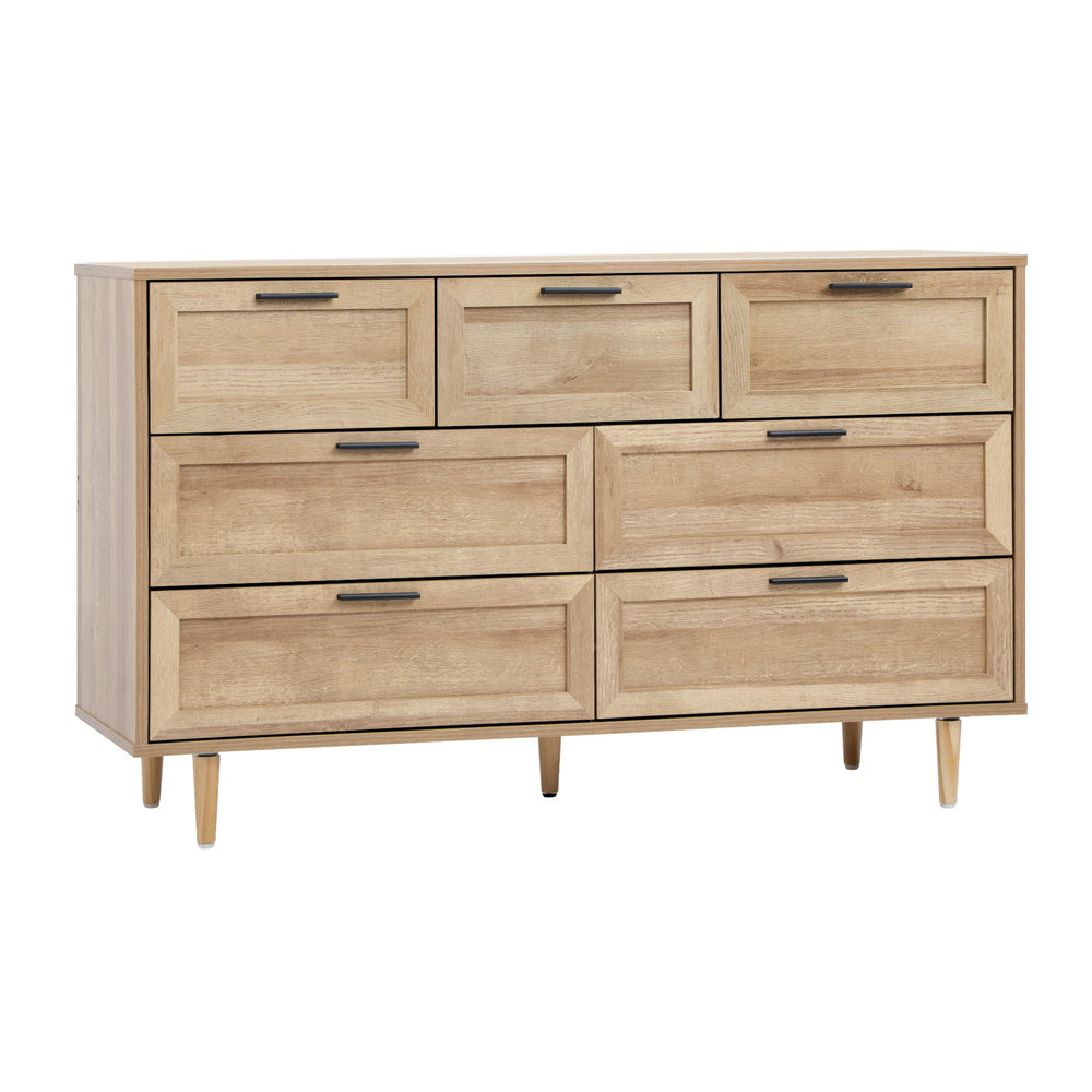 Oikiture 7 Chest of Drawers and 2 Bedside Tables Bedroom Set Natural-Bedroom Set-PEROZ Accessories