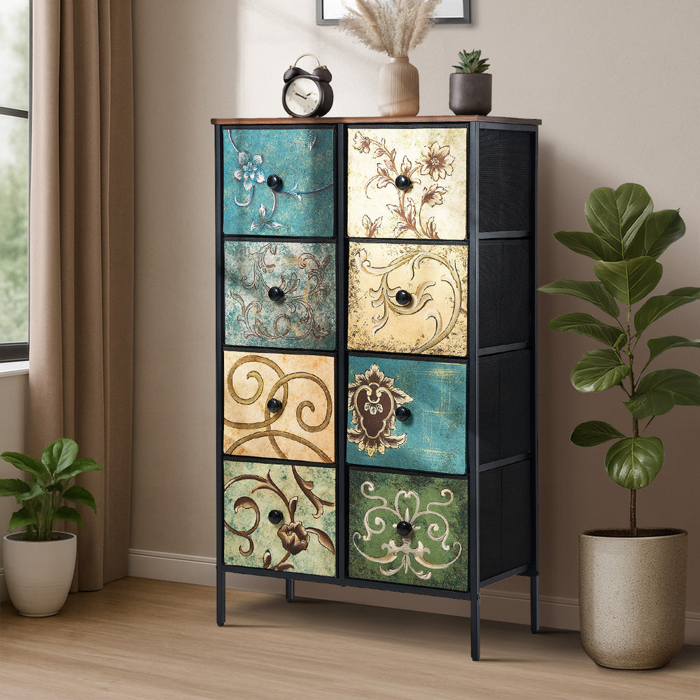 Oikiture 8 Chest of Drawers Fabric Tallboy Retro Vintage-Chest of Drawers-PEROZ Accessories