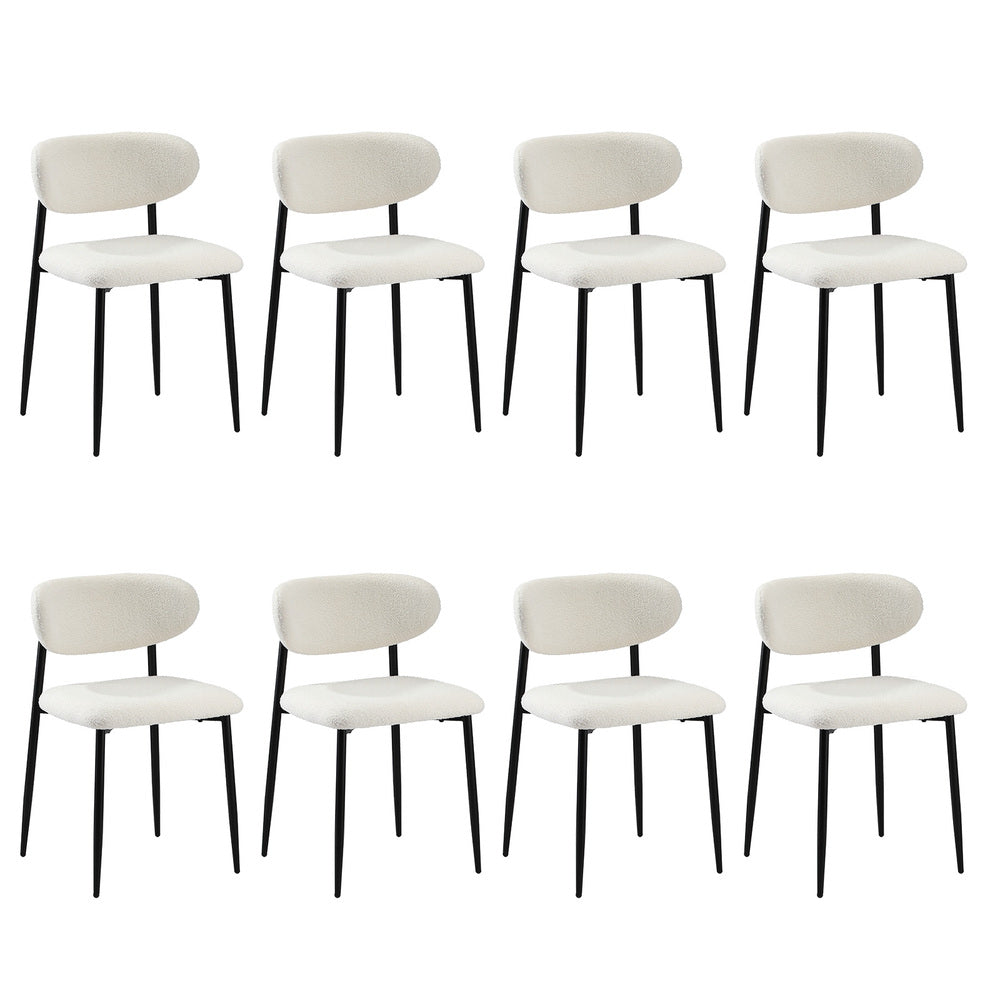 Oikiture 8x Dining Chairs Boucle Fabric Black & White-Dining Chair-PEROZ Accessories