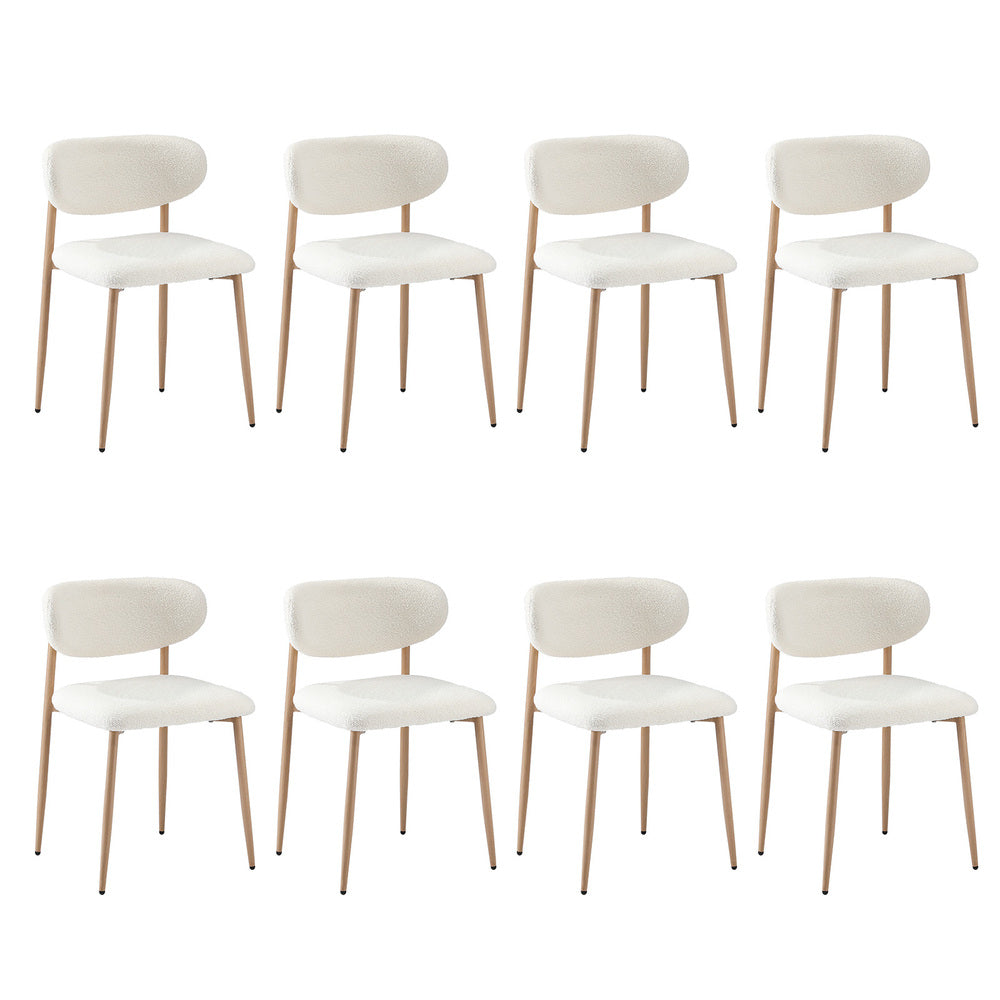 Oikiture 8x Dining Chairs Boucle Fabric Wood & White-Dining Chair-PEROZ Accessories