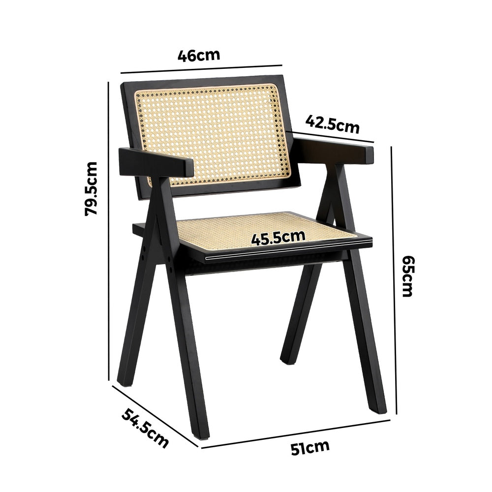 Oikiture 8x Dining Chairs Rattan Chair Wooden Balck-Dining Chair-PEROZ Accessories