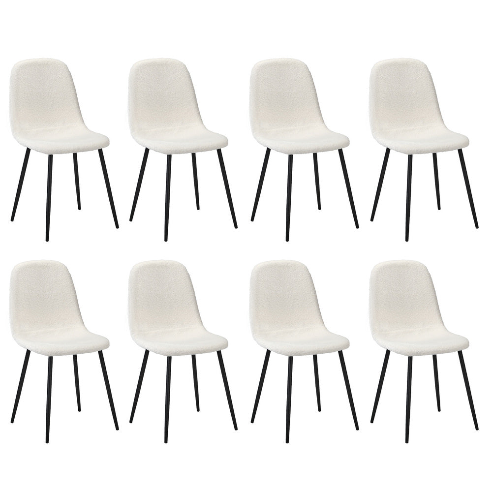 Oikiture 8x Dining Chairs Sherpa White and Black-Dining Chair-PEROZ Accessories