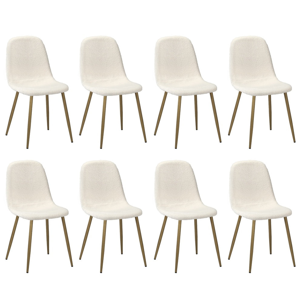 Oikiture 8x Dining Chairs Sherpa White and Golden-Dining Chair-PEROZ Accessories