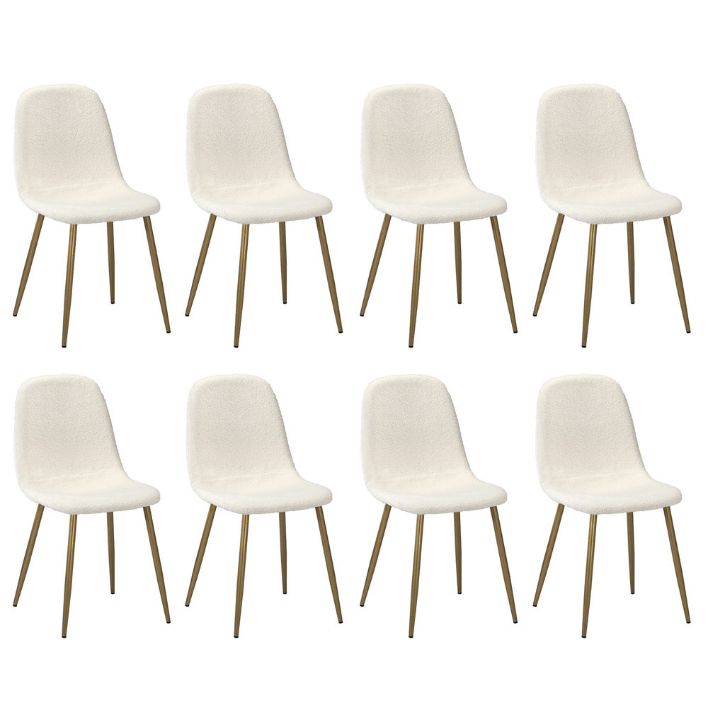 Oikiture 8x Dining Chairs Sherpa White and Golden-Dining Chair-PEROZ Accessories