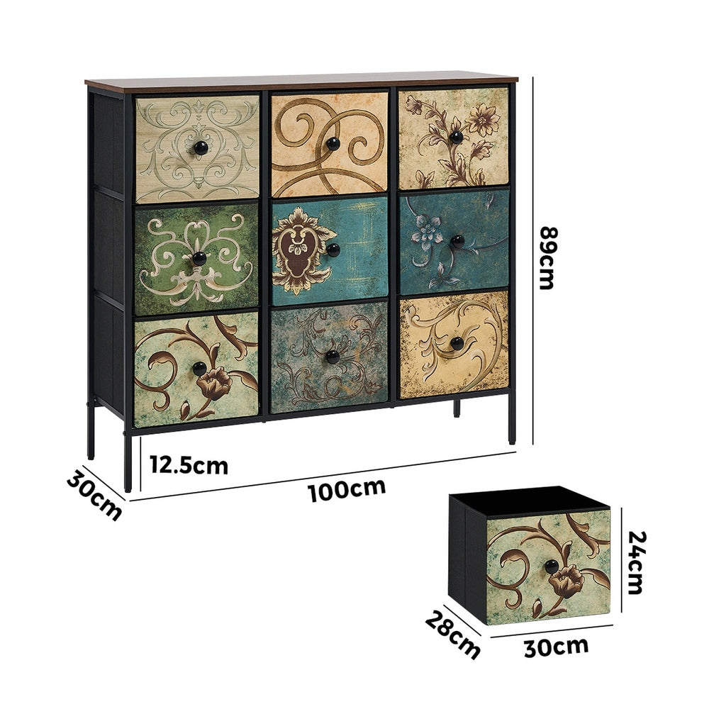 Oikiture 9 Chest of Drawers Fabric Lowboy Retro Vintage-Chest of Drawers-PEROZ Accessories