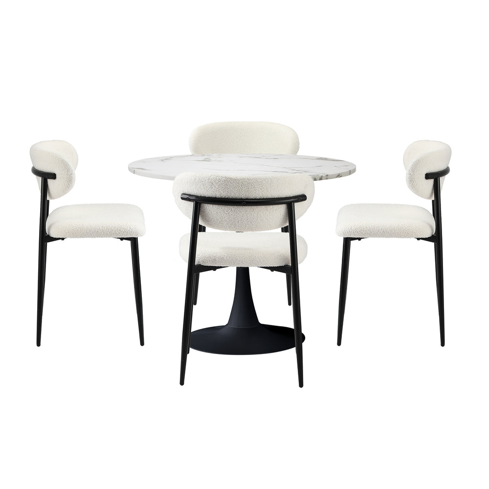Oikiture 90cm Round Dining Table with 4x Dining Chairs Boucle White-Dining Set-PEROZ Accessories