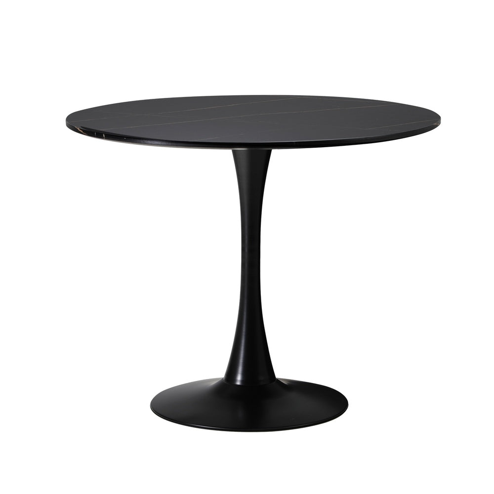 Oikiture 90cm Round Dining Table with 4x Dining Chairs PU Leather Black-Dining Set-PEROZ Accessories