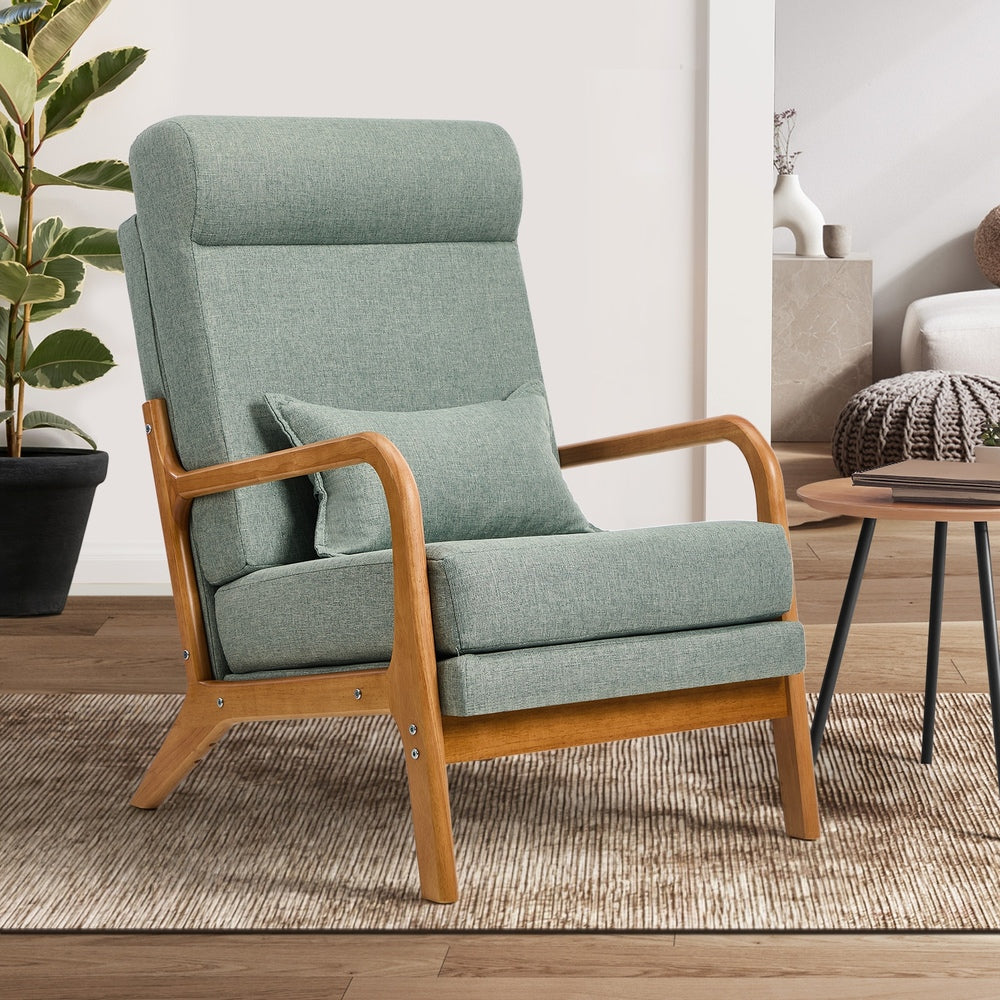 Oikiture Armchair Linen Fabric Lounge Chair with Lumbar Pillow Green-Armchair-PEROZ Accessories
