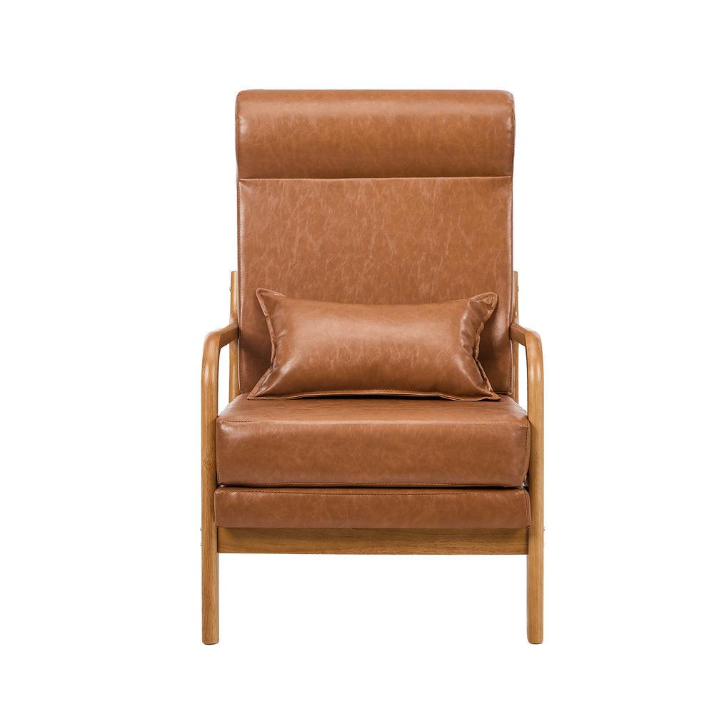 Oikiture Armchair PU Leather Lounge Chair with Lumbar Pillow Brown-Armchair-PEROZ Accessories