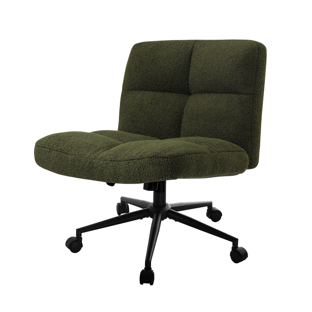 Oikiture Armless Office Chair Wide Seat with Wheels Boucle Green-Office Chair-PEROZ Accessories