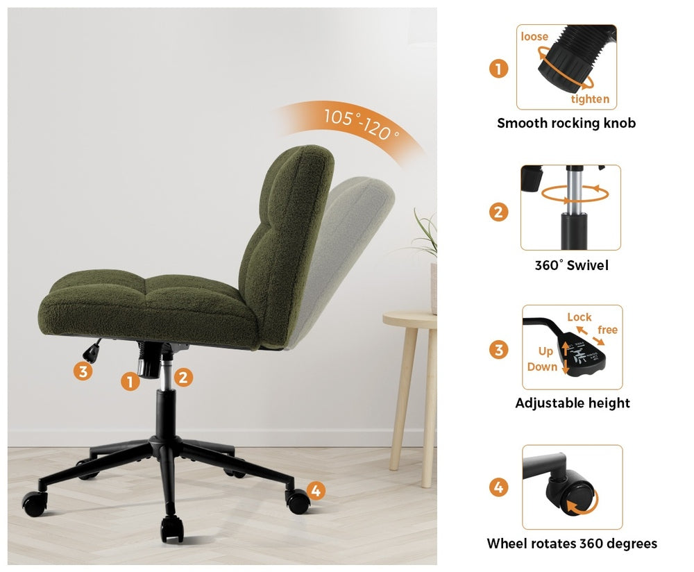 Oikiture Armless Office Chair Wide Seat with Wheels Boucle Green-Office Chair-PEROZ Accessories