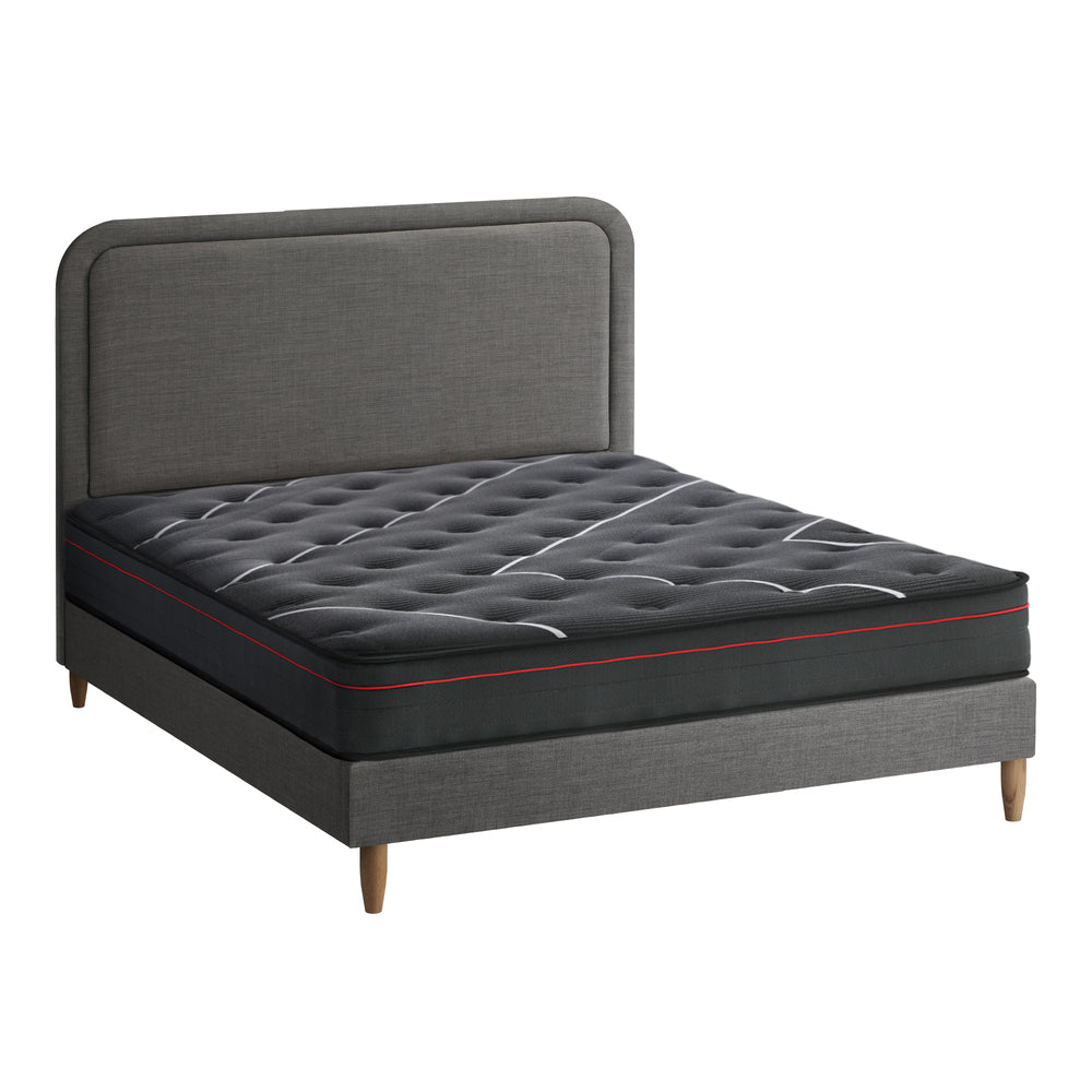 Oikiture Bed Frame Double Size Beds Platform with Mattress Grey Fabric-Bed Frame-PEROZ Accessories