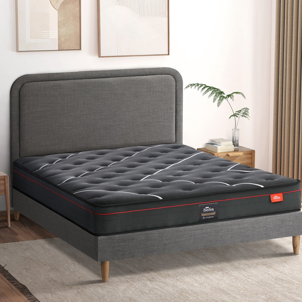 Oikiture Bed Frame Double Size Beds Platform with Mattress Grey Fabric-Bed Frame-PEROZ Accessories
