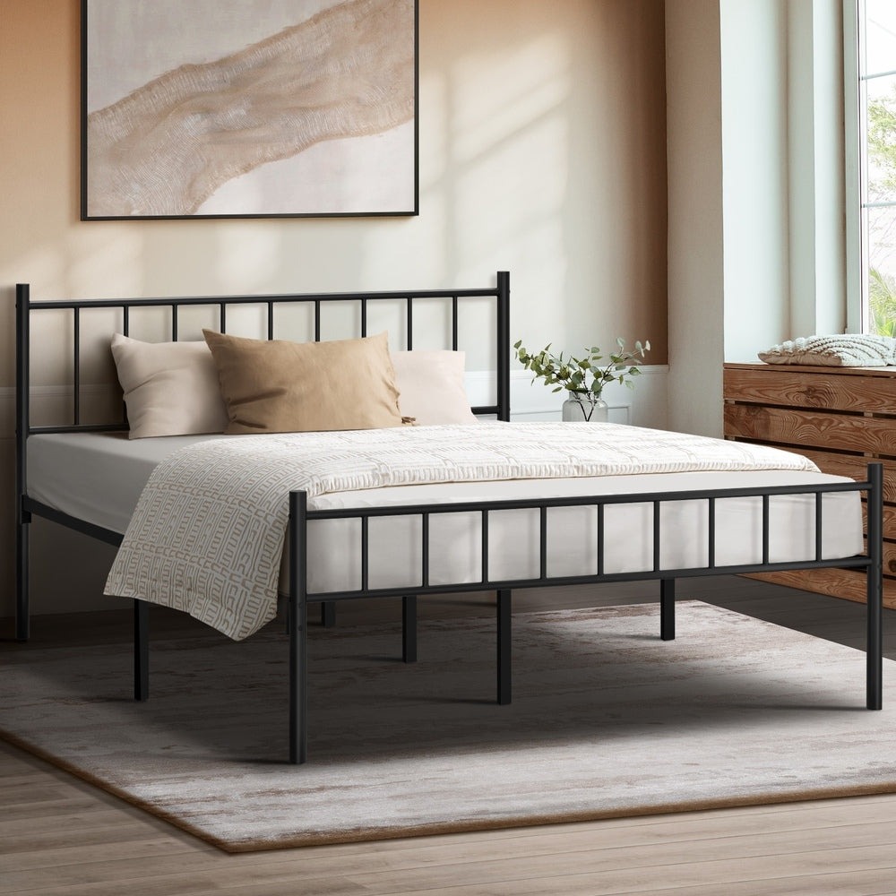 Oikiture Bed Frame Double Size Metal Base Platform Black COMA-Metal Bed Frame-PEROZ Accessories