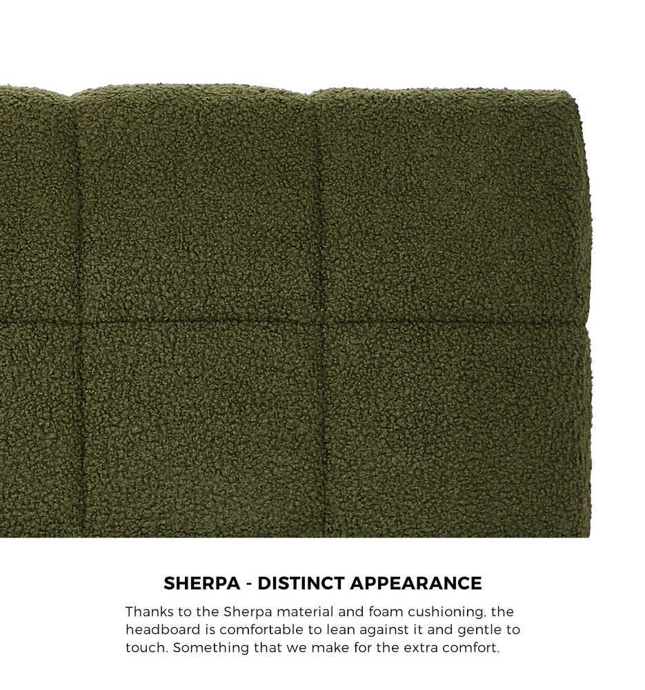 Oikiture Bed Frame Double Size Tufted Headboard Green Boucle-Bed Frame-PEROZ Accessories