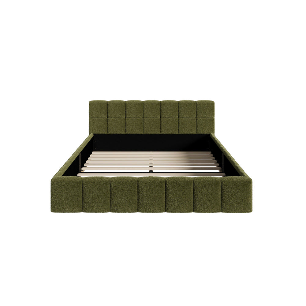 Oikiture Bed Frame Double Size Tufted Headboard Green Boucle-Bed Frame-PEROZ Accessories