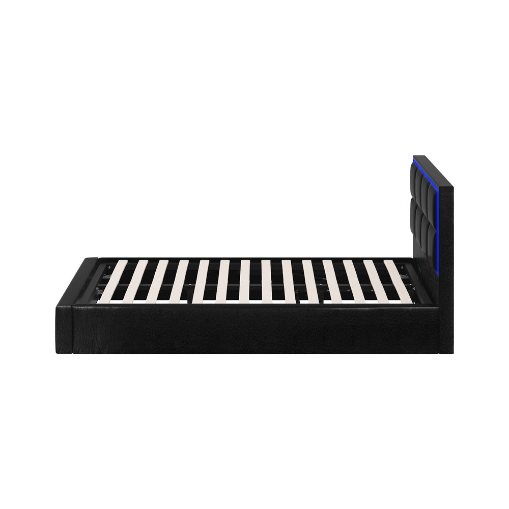 Oikiture Bed Frame King Single RGB LED Gas Lift Storage Base Leather-Bed Frame-PEROZ Accessories