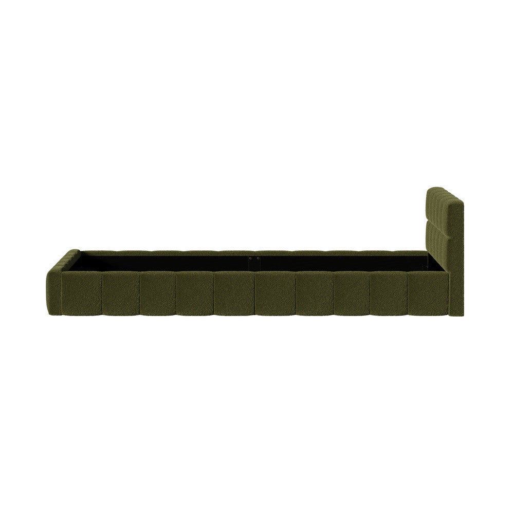 Oikiture Bed Frame King Single Size Tufted Headboard Green Boucle-Bed Frame-PEROZ Accessories